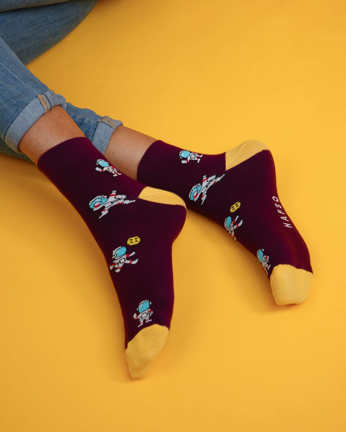 Spaceman burgundy socks